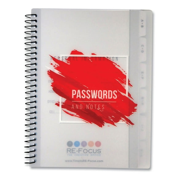 Pocket-Style Password Log Book, 480 Total Entries, 4 Entries/Page, White/Red Poly Cover, (60) 7 x 5.5 Sheets | Bundle of 10 Each