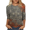 thumbnail image 1 of Pompotops T-shirt Imprimé pour Femmes, Manches 3/4 Mi-Longues, Col Rond, Décontracté, Liquidation, 1 of 5