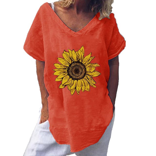 Pompotops Mode T-shirt Blouse à Manches Courtes Ample à Col Rond Imprimé pour Femme