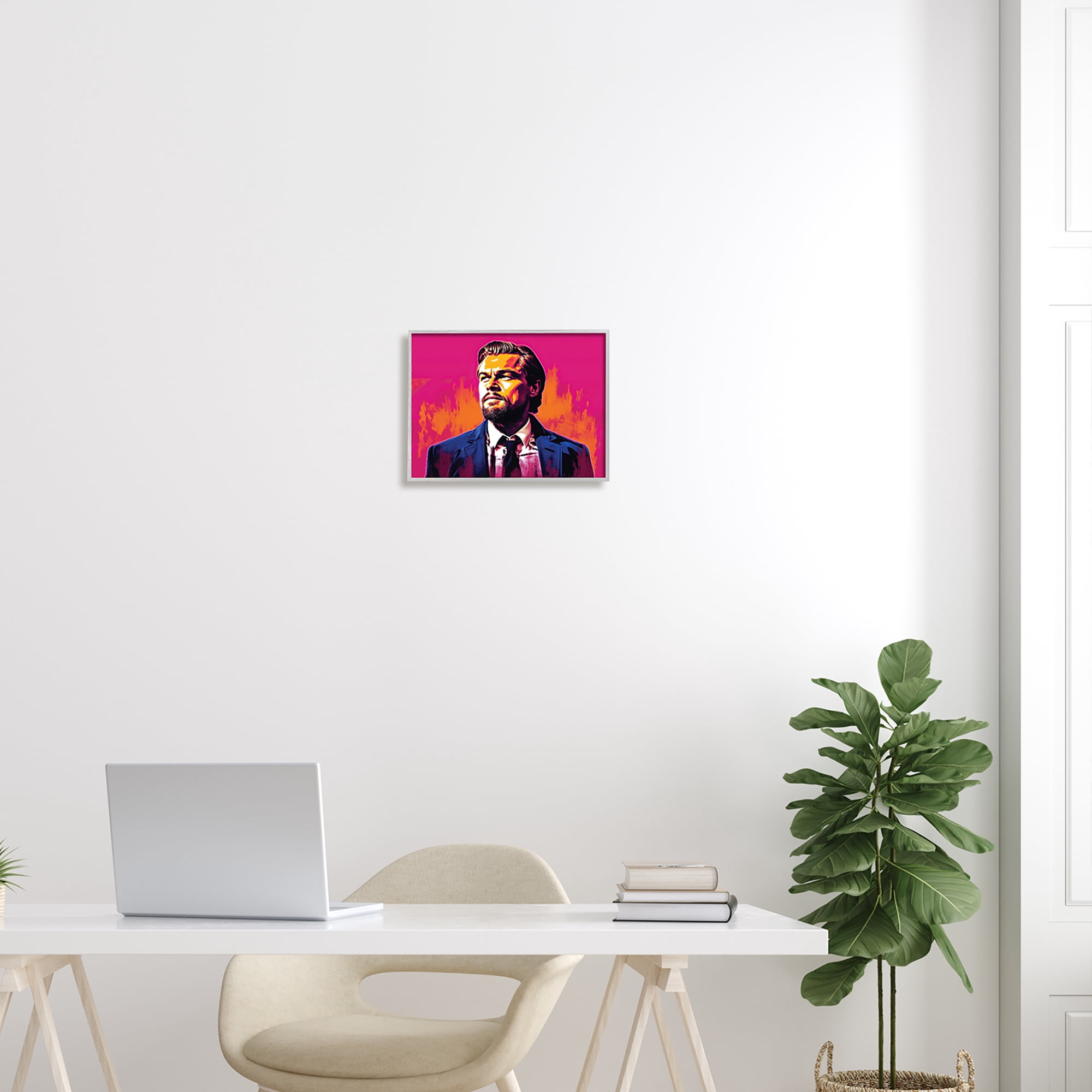 Stupell Industries Leonardo DiCaprio on Pink Abstract Painting Gray Framed Art Print Wall Art, 14 x 11
