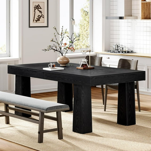 Tribesigns 63" Modern Rectangular Dining Table with Heavy Duty Tapered Legs, Black Kitchen and Restaurant Table for Dining Room, Cafe, Business Use, Easy Assembly