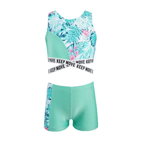 YEAHDOR Girls 2Pcs Leopard Prints Activewear Set Crop Top Vest with Shorts Sports Athletic Outfit,Sizes 6-14