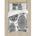 thumbnail image 1 of Henna Duvet Cover Set Twin Size, South Asian Art Inspired Design Elements Floral and Geometrical Style Ornamental, Decorative 2 Piece Bedding Set with 1 Pillow Sham, Black White, by Ambesonne, 1 of 3