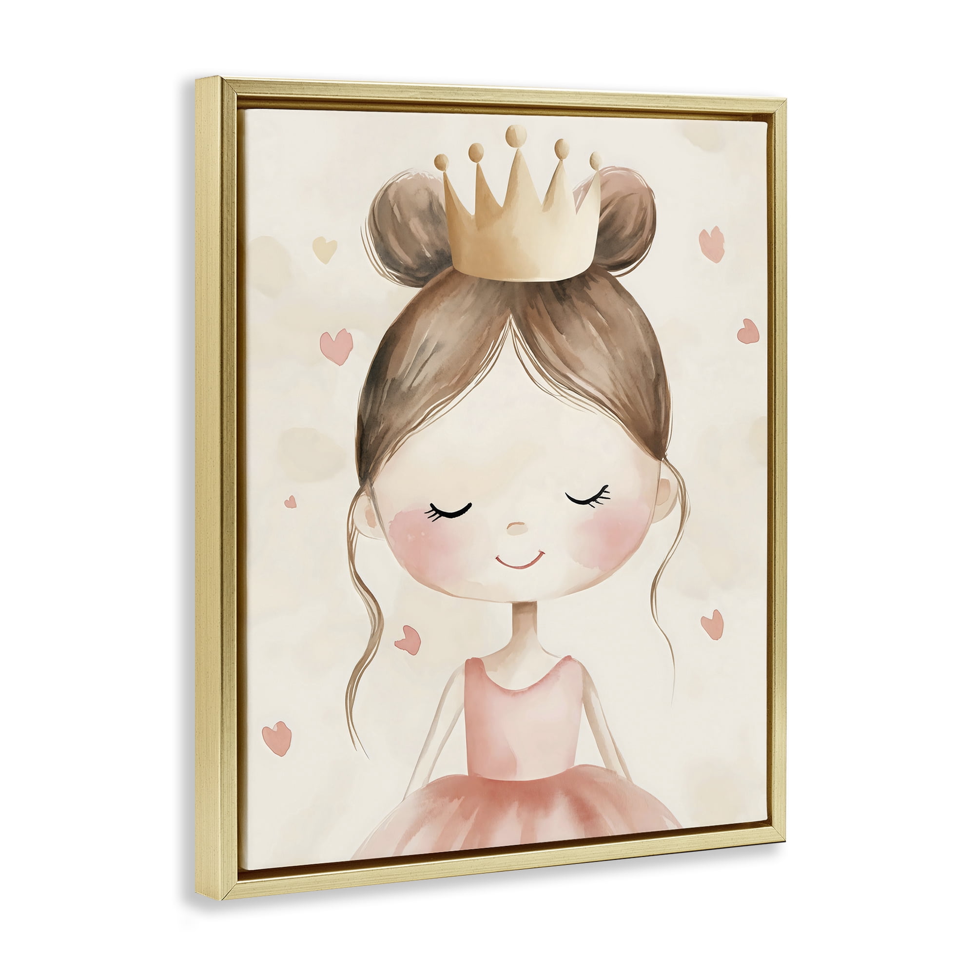 Stupell Industries Pink Ballerina in Crown Gold Framed Floater Canvas Wall Art, design by Creative Studio