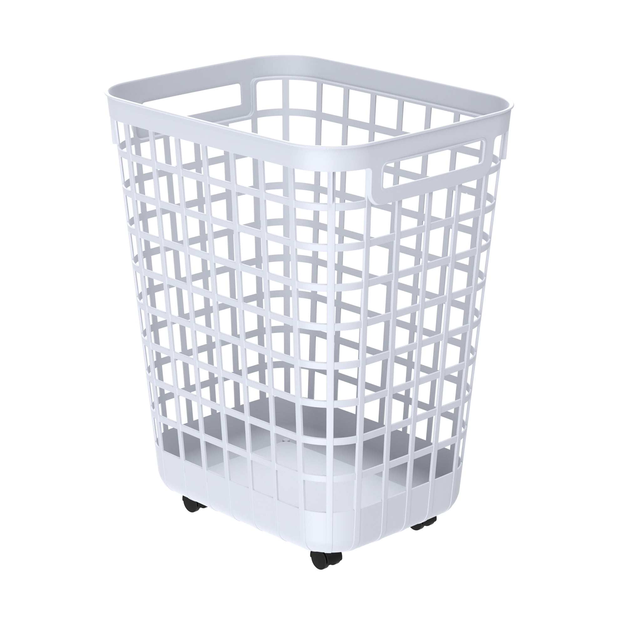 Mainstays 2.6-Bushel White Rolling Laundry Hamper, Easy-Clean Plastic
