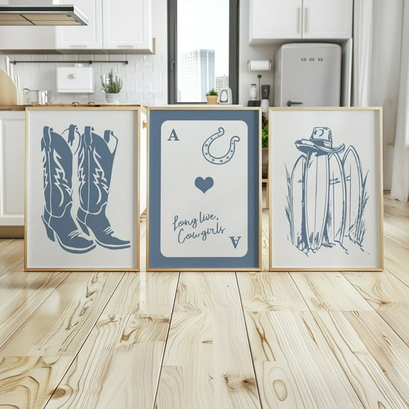 Luvia Coastal Cowgirl Ace Of Hearts Playing Card 3 Piece Set Art Print Or, Cowgirl Boots Wall Art, Long Live Blue Coastal Cowgirl Decor, Modern Wall Decor Set 3 Prints 8x12 UNFRAMED