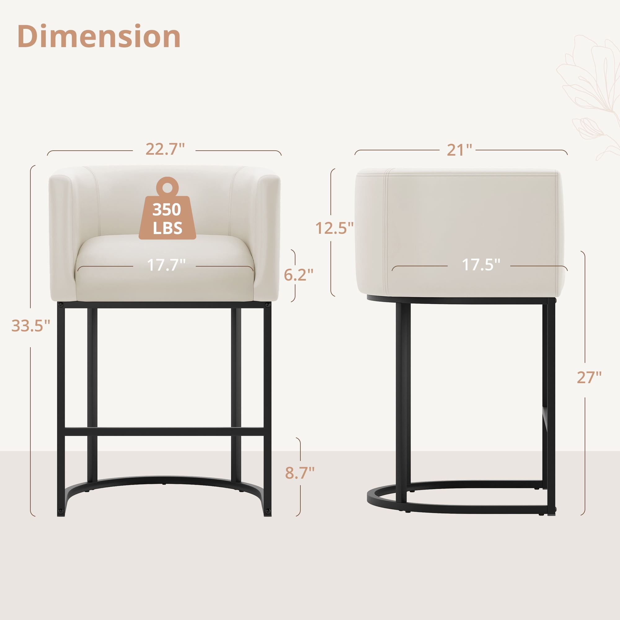 Dycanpo 27" H Modern Bar Stools Set of 3 with Back and Arms, for Home Kitchen, Antique White