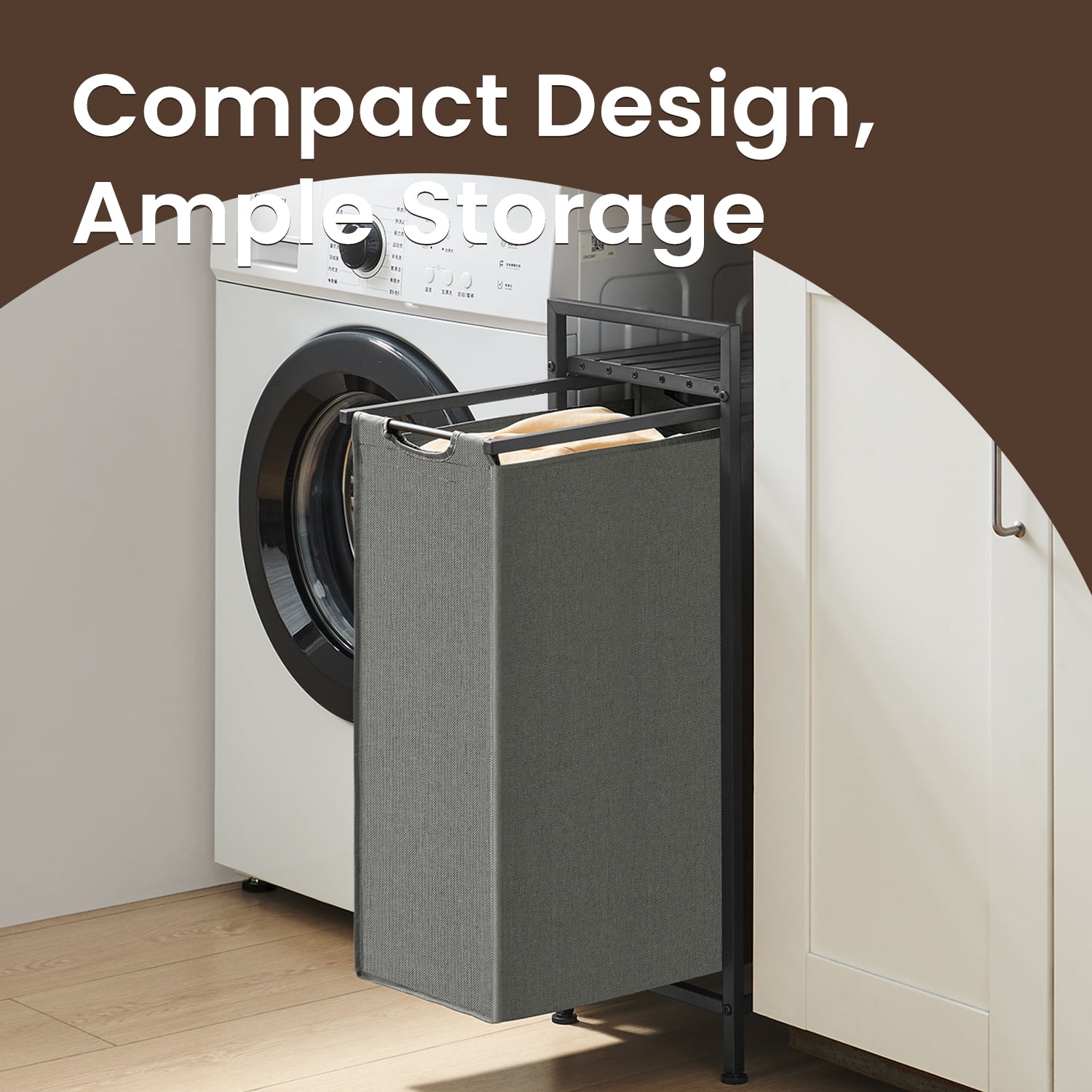 LEDREM 3-in-1 Laundry Hamper with Shelf & Removable Bags, 17.2 Gal Capacity, Steel Frame, Space-Saving Design, for Home Use, Gray and Black