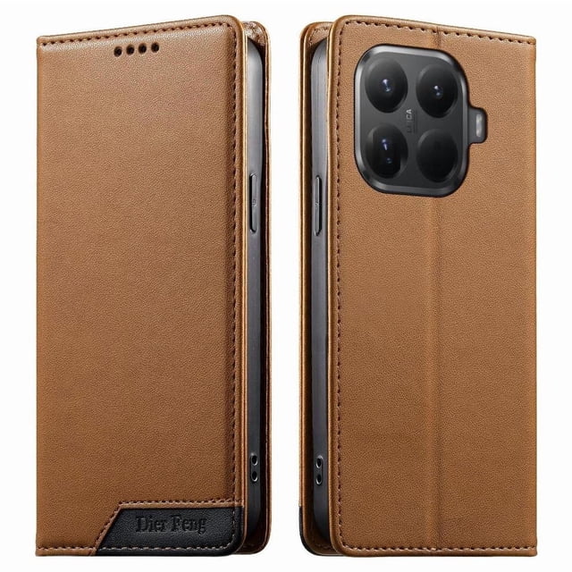 Funda Tipo Cartera de Cuero Sintético para XIAOMI 15 T Pro Bloqueo RFID, con Ranuras para Tarjetas y Bolsillo para Efectivo, Cierre Magnético Fuerte Marrón