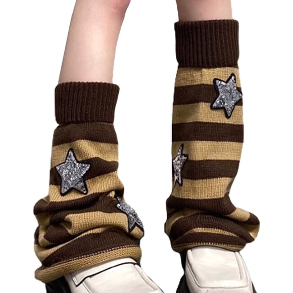Nituyy Women Knitted Leg Warmers, Stripe Pattern Elastic Knee-Length Loose Fit Autumn Winter Leg Cover