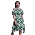 thumbnail image 1 of Bimba Robe à Volants Imprimée Teinture sur Nœuds Verte pour Femmes Épaules Dénudées - TTG, 1 of 6