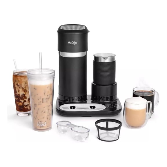 4-in-1 Single-Serve Latte, Iced, and Hot Coffee Maker with Milk Frother and Black