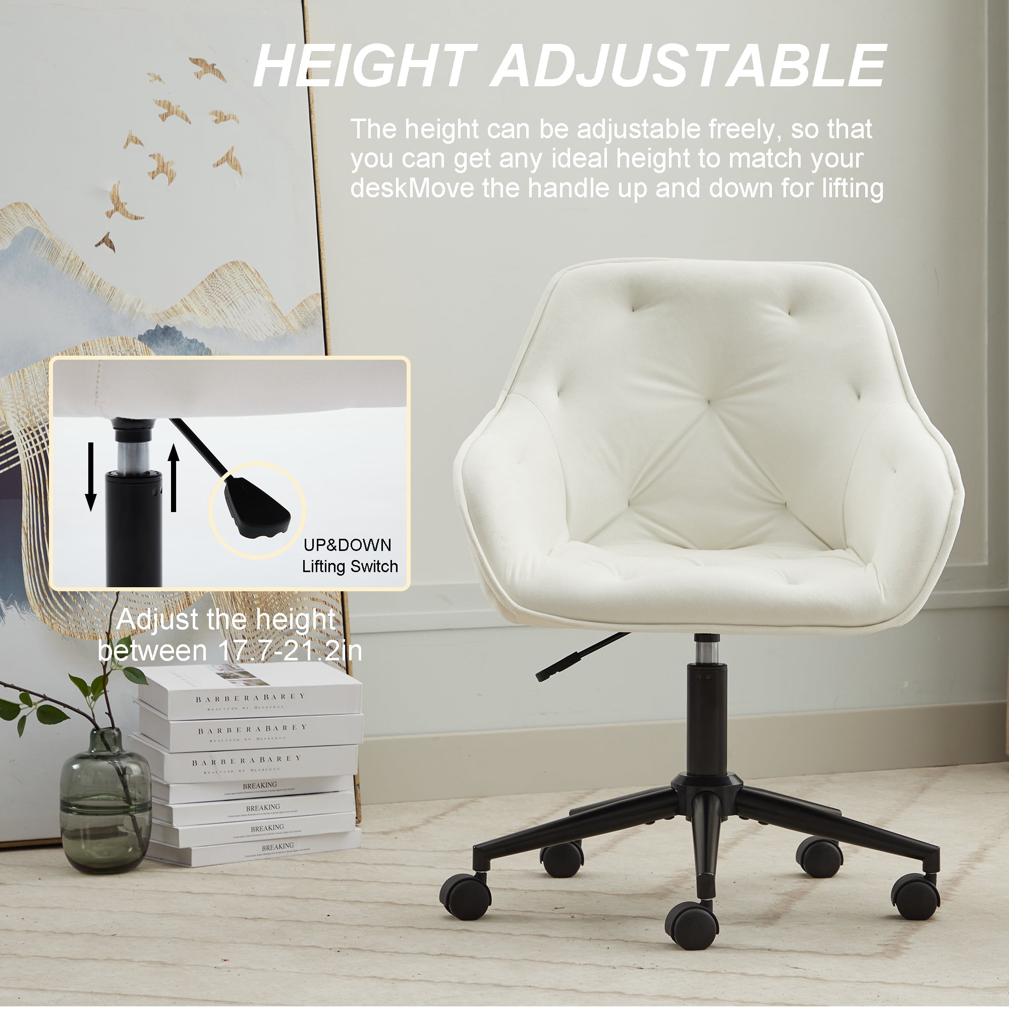 Elegent Velvet Office Chair with Wheels