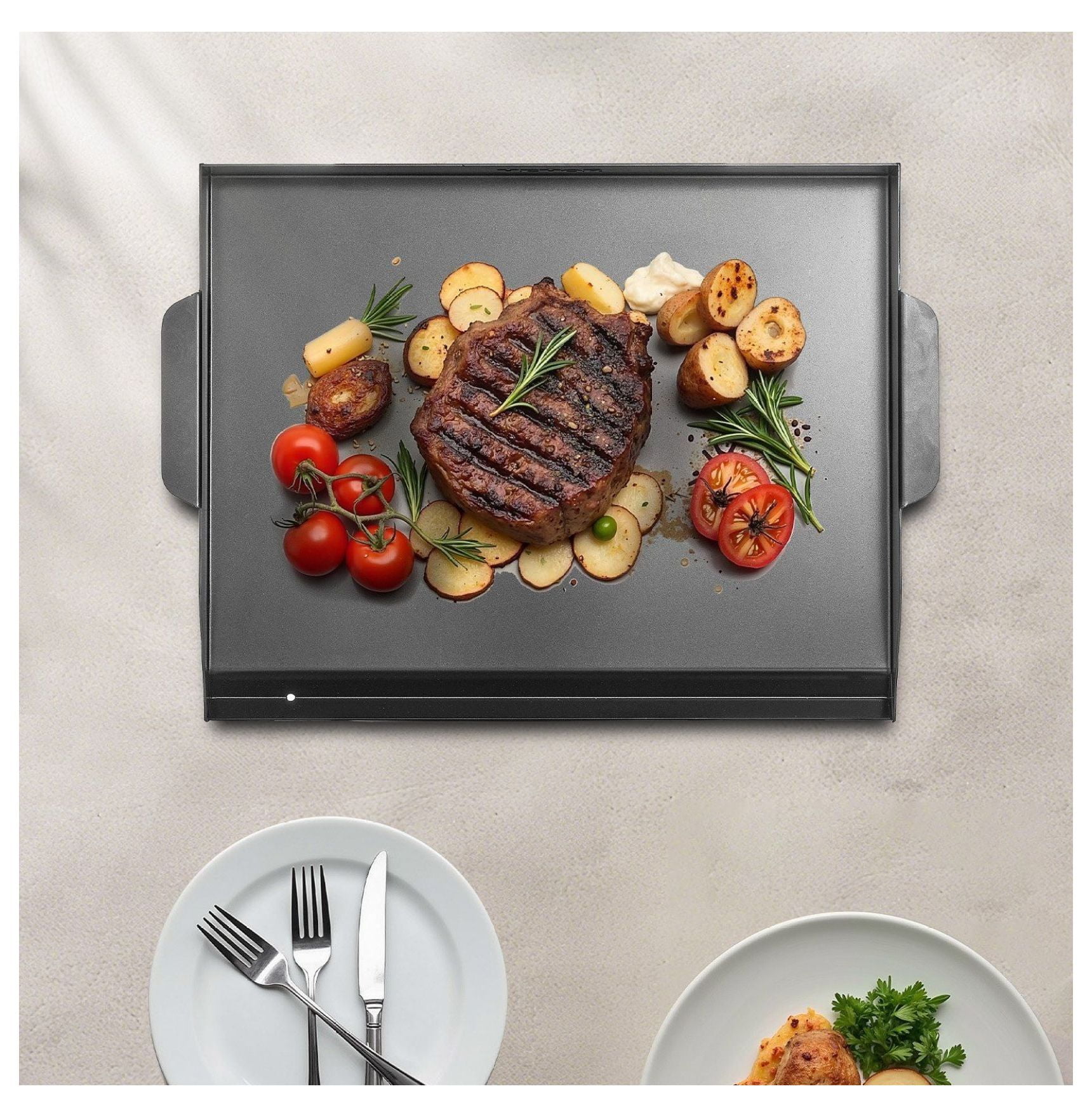 Carbon Steel Griddle 22x16 Inch - Flat Top Grill Plate for Gas BBQ, Teppanyaki, Camping, Tailgating - Portable Family Cookware - Black