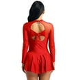 thumbnail image 2 of Eandarui Womens Long Sleeve Skirted Leotard Dresses Figure Skating Gymastics Ballet Dancer Costume Red S, 2 of 7