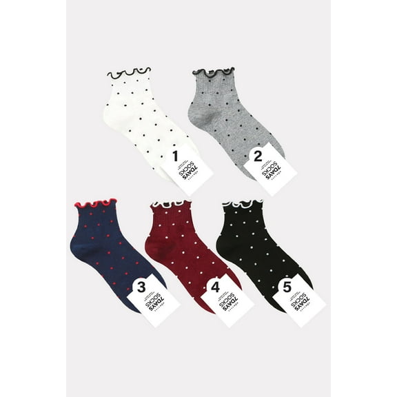 Women's Crew Frill Dot Socks - 5 Pair Set