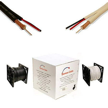 Coaxial Cable White 1000' Box - 1000FT White Bulk Siamese RG59/U Cable, 20AWG + 18/2AWG, 95% shielding, CCTV Video Wire (White, 1000FT)