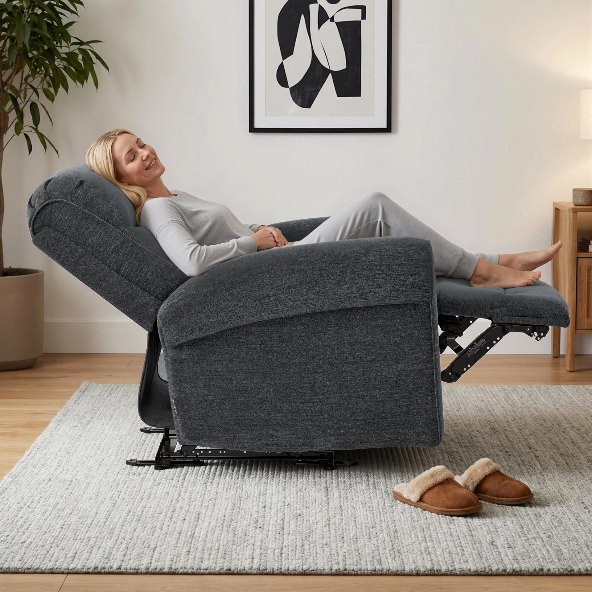 MCombo Small Wall Hugger Power Recliner Chair for Small Space RV Living Room, , Modern Roll Arm Recliner, Fabric, Dark Grey
