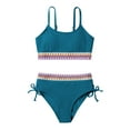 thumbnail image 6 of GYRATEDREAM Girls 2 Piece Swimsuit Woven Color Block Welt Adjustable Straps Swimwear Top High Waisted Bottom Bikini Sets Bathing Suits, 6 of 9