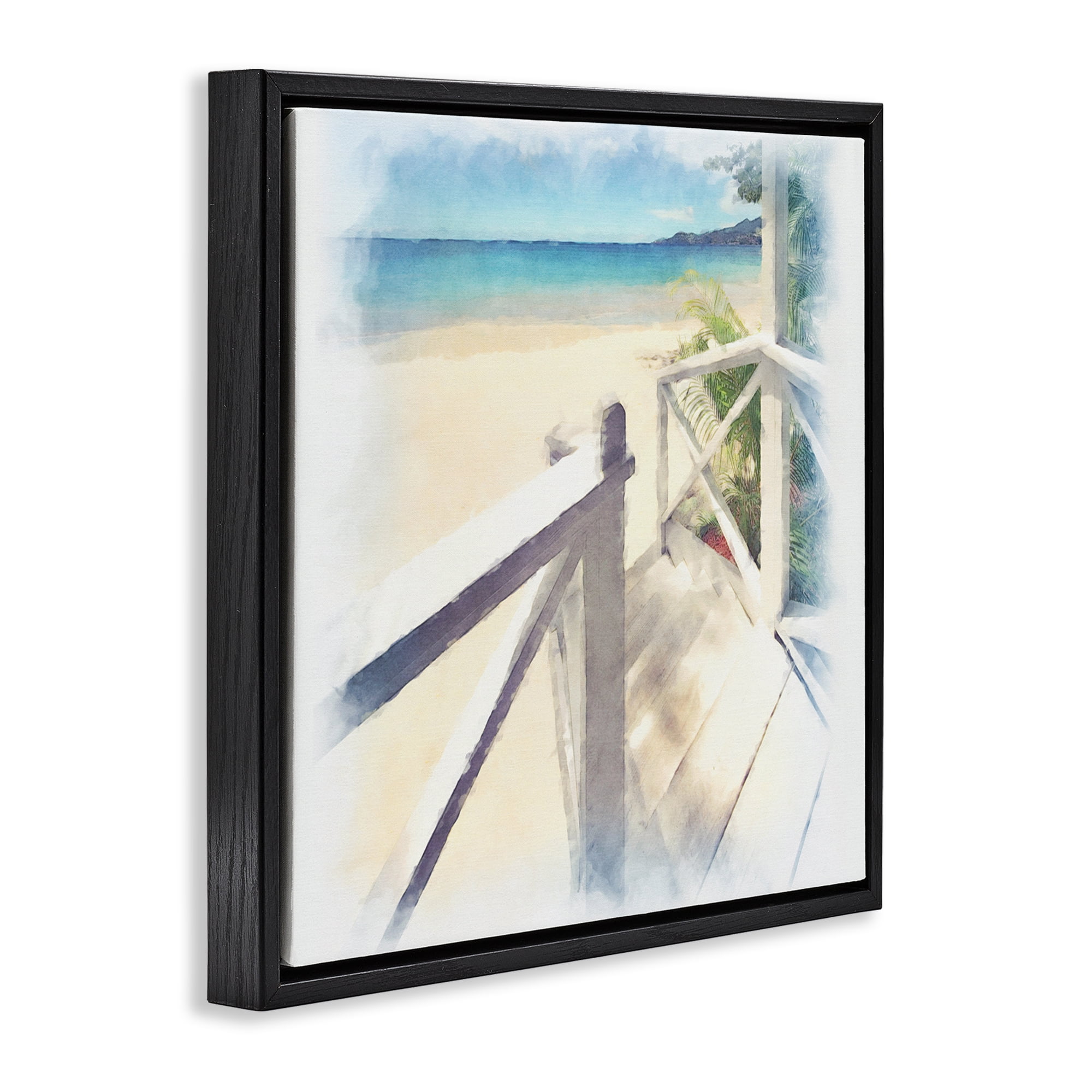 Stupell Industries Faded Beach Steps Landscape & Nature Painting Black Floater Framed Canvas Art Print Wall Art, 25 x 25