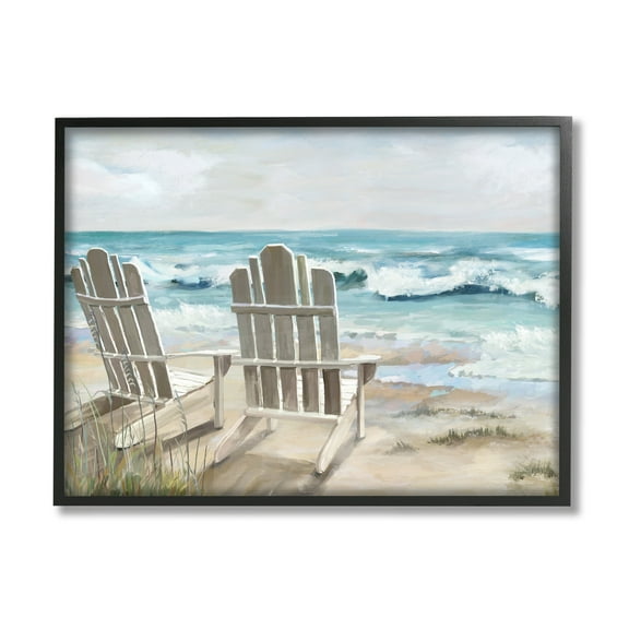 Stupell Industries Serene Beach Scene Landscape Painting Black Framed Art Print Wall Art, 14 x 11