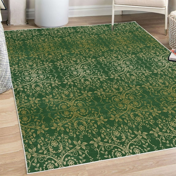 Floral Decorative Rug, Victorian Lace Flowers and Leaves Retro Background Old Fashioned Graphic, Quality Carpet for Bedroom Dorm and Living Room, 6 Sizes, Hunter Green, by Ambesonne