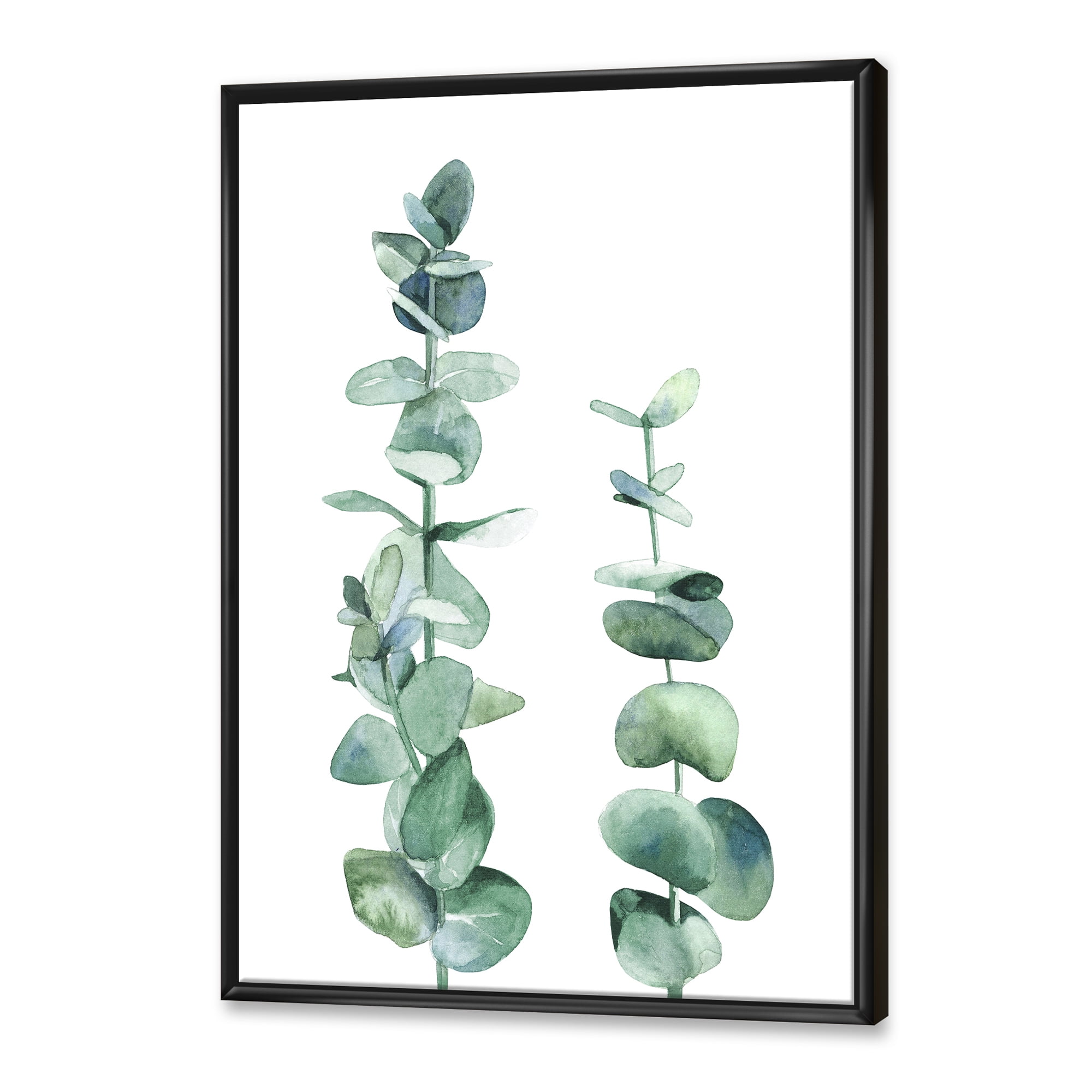 Designart 'Green Eucalyptus Branch' Tropical Framed Canvas Wall Art Print