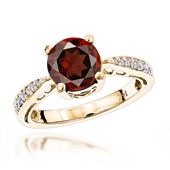 Women Affordable 14k 1.5 Carat Garnet & 0.25 Carat Diamond Engagement Ring (Yellow Gold Size 7.5)