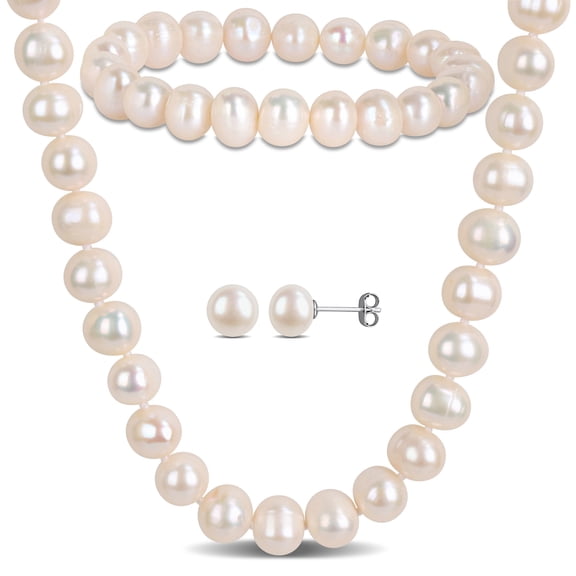 Everly Women's 8-9mm Cultured Freshwater Pearl 3PC Set with Sterling Silver