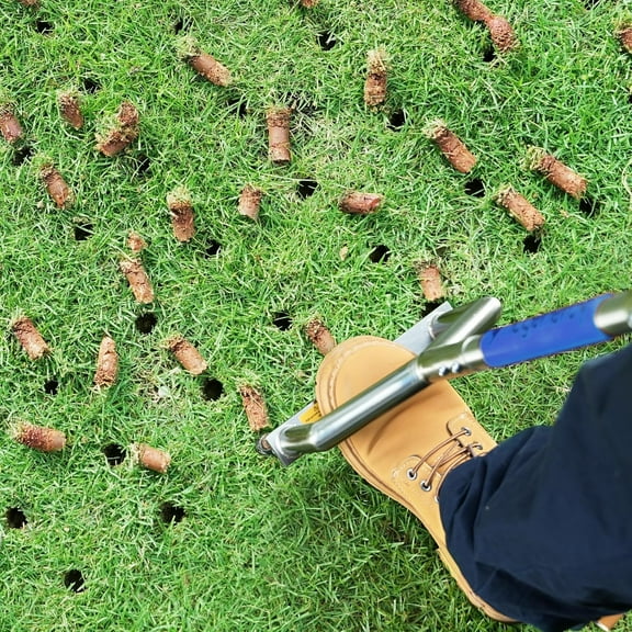Manual Push Core Aerator Lawn Tool: Semi-Assembled Lawn Aerator with 3 Replaceable Hollow Tine - Yard Aeration Tool for Lawn Grass Plug Air Aerators, Handheld Lawn Care Coring Soil Aerator - Blue
