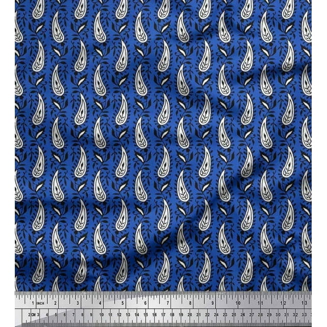 Soimoi Poly Georgette Fabric Leaves & Paisley Block Printed Fabric 1 Yard 42 Inch Wide