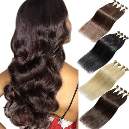 S-noilite I Tip Hair Extensions 100 Strands Pre Bonded Stick Tip Keratin Real Remy Human Hair Extension Straight Ash & (Best Bonded Hair Extensions)