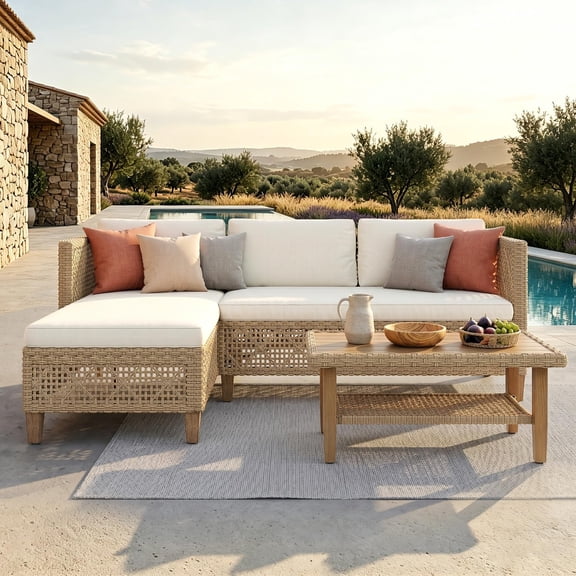 Wicker Pationiture Set L-shaped Outdoor Sectional