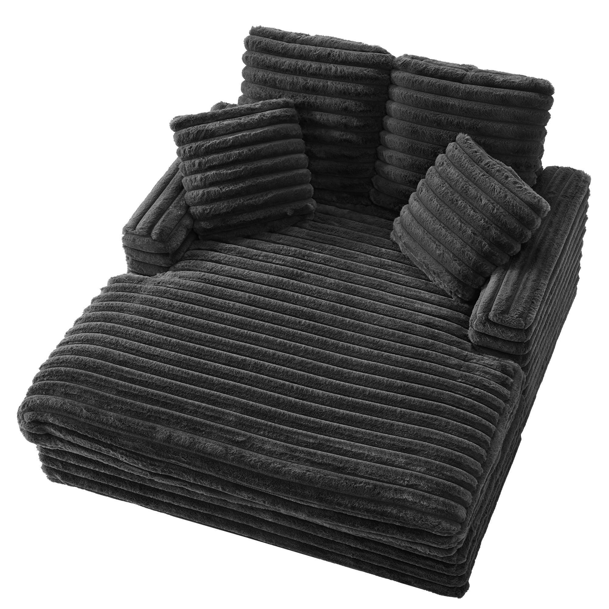 Gelloan Oversized Chaise Lounge Chair Indoor, Upholstered Sofa Bed with Throw Pillows and Armrests, Sleeper Chair for Living Room, Bedroom,Grey,Corduroy