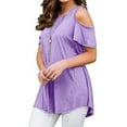 thumbnail image 3 of GORHGORH Women T-Shirt Plus Size S-5XL Solid Color Short Sleeve Cold Shoulder Loose Casual T-Shirt Blouse Tops, 3 of 4