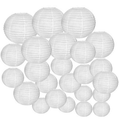 Decorative Computer Paper - Just Artifacts Decorative Round Chinese Paper Lanterns 24pcs Assorted Sizes (Color: White)