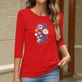thumbnail image 4 of Charella Women's Floral Printed Tops Flower Graphic Tee Casual Crew Neck 3/4 Sleeve Shirts Loose Fit Clothes (3XL, Red), 4 of 6