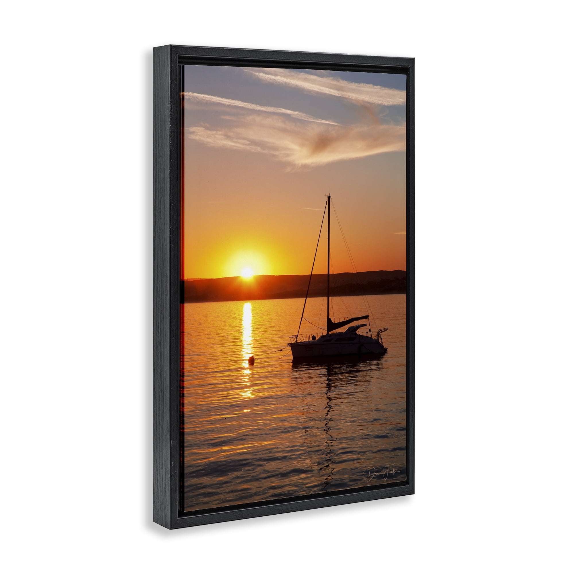 Stupell Industries Boat Ride at Sunset Landscape Photography Black Floater Framed Canvas Art Print Wall Art, 17 x 25