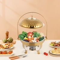 6L/6.3QT Gold Round Stainless Steel Chafing Dish Buffet Set with Glass Lid and Holder