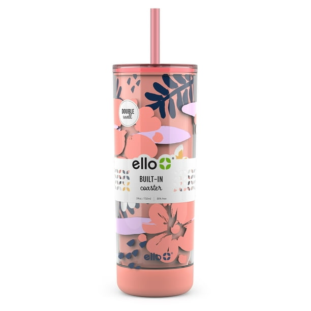 Ello Monterey 24 oz Plastic Tumbler, Pink Floral