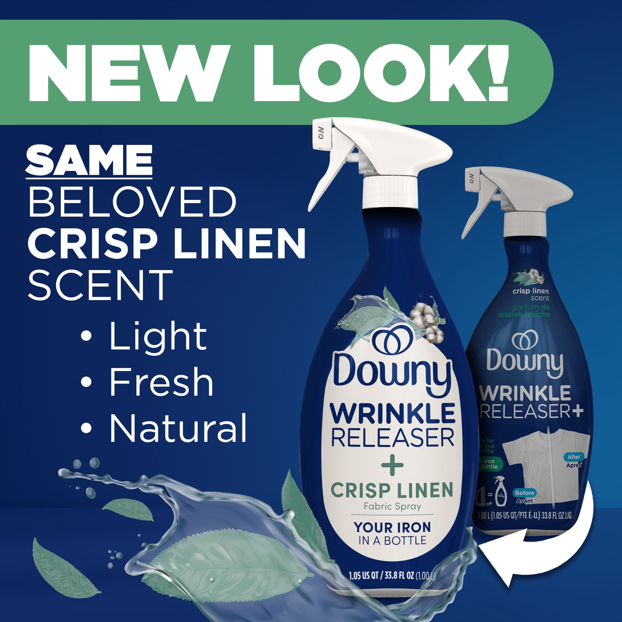 Downy Wrinkle Releaser, Crisp Linen Scent, Fabric Refresher Spray, 33.8 fl oz