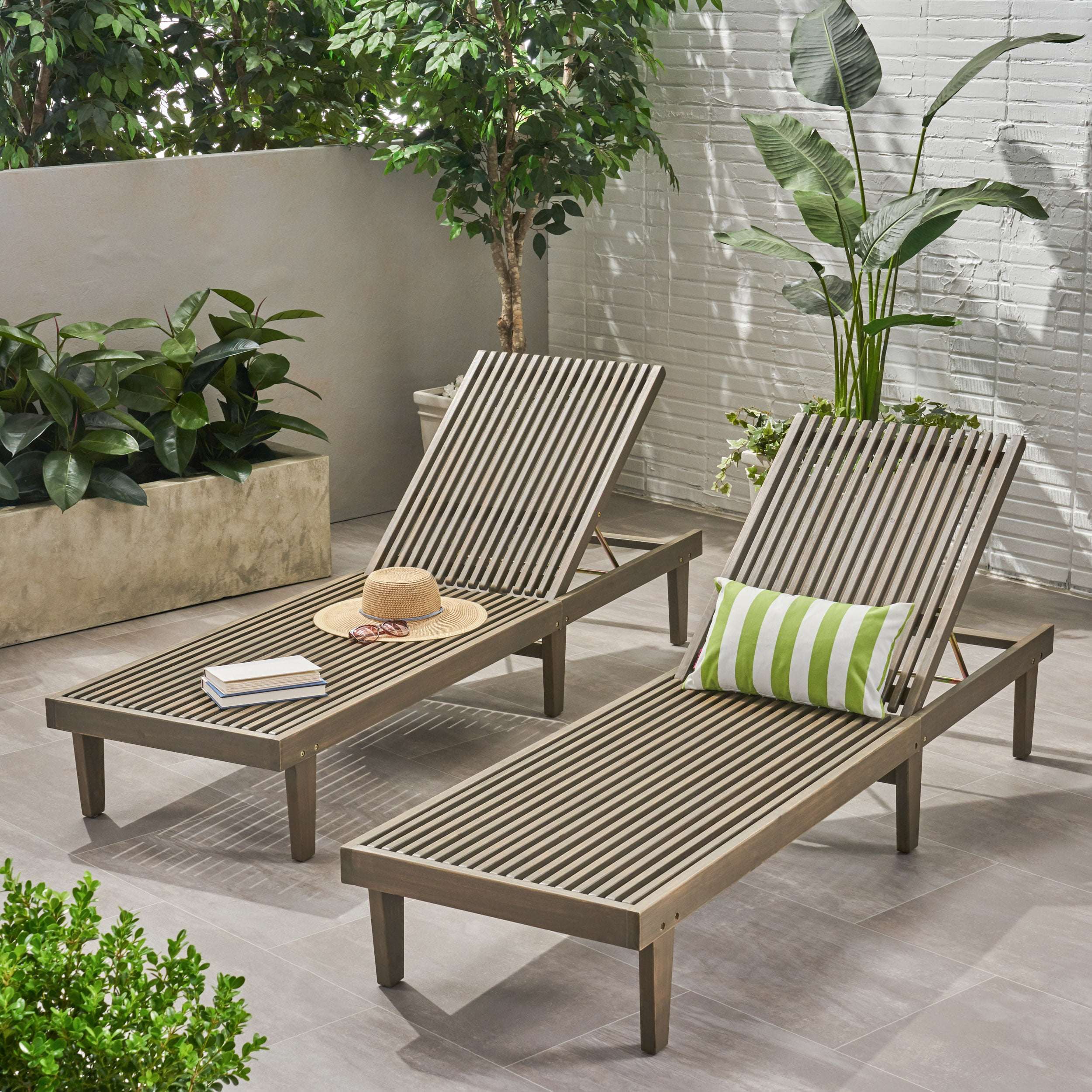 Maddison Outdoor Wooden Chaise Lounge  Set of 2 Gray 