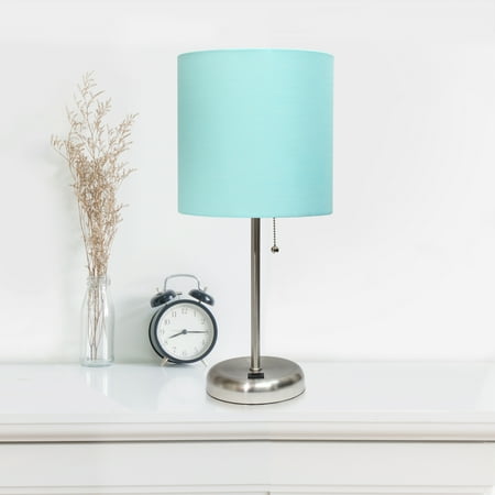 Limelights - Stick Lamp with USB charging port and Fabric Shade - Aqua