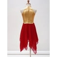thumbnail image 3 of iiniim Kids Girls Halter Metallic Color Block Sleeveless Asymmetrical Praise Lyircal Dance Dress 6-16 Burgundy 8, 3 of 7