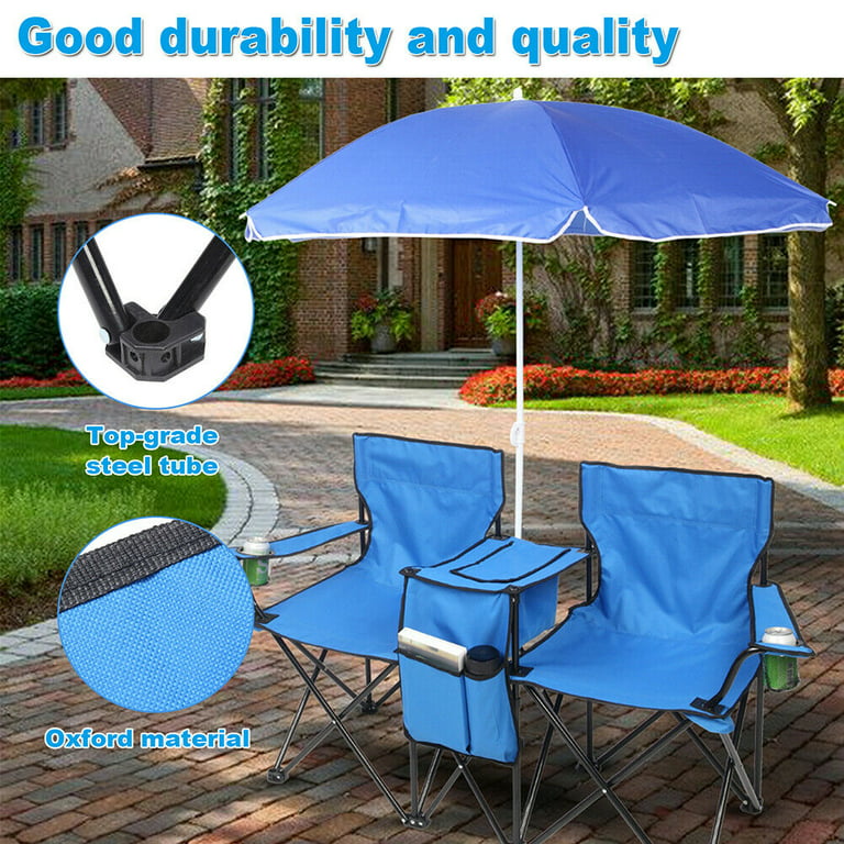 Goorabbit Foldable Beach Chair Umbrella Set, Outdoor Shade Chair with  Storage Bag, Double Beach Chair and 53 Inch UV Protection Umbrella for  Outdoor