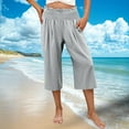 thumbnail image 6 of Bloomae Womens Cropped Pants Wide Leg High Smoked Waisted Palazzo Pants Summer Flowy Beach Lounge Casual Cropped Trousers with Pockets Gray S, 6 of 8