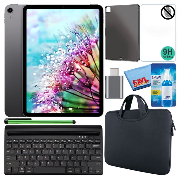 Apple iPad Air de 10,9" (2022, 256 GB, chip M1, Wi-Fi, gris espacial) (MM9L3LL/A) Paquete con funda negra con cremallera + protector de pantalla + funda de TPU + teclado + limpiador LCD Apple MM9L3LL/A