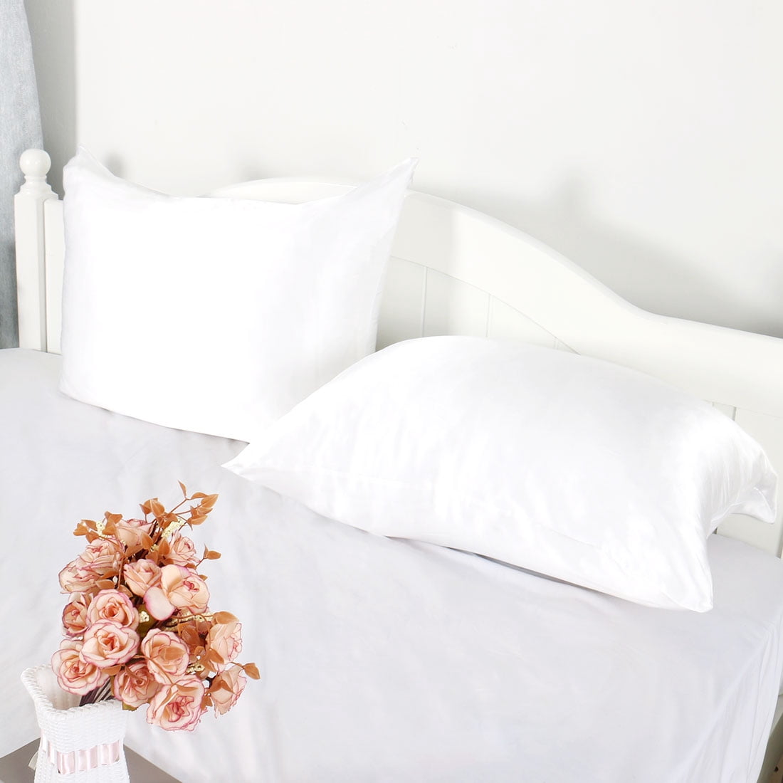 Unique Bargains 2 Pieces 100% Silk Fabric Pillowcase White Standard Size