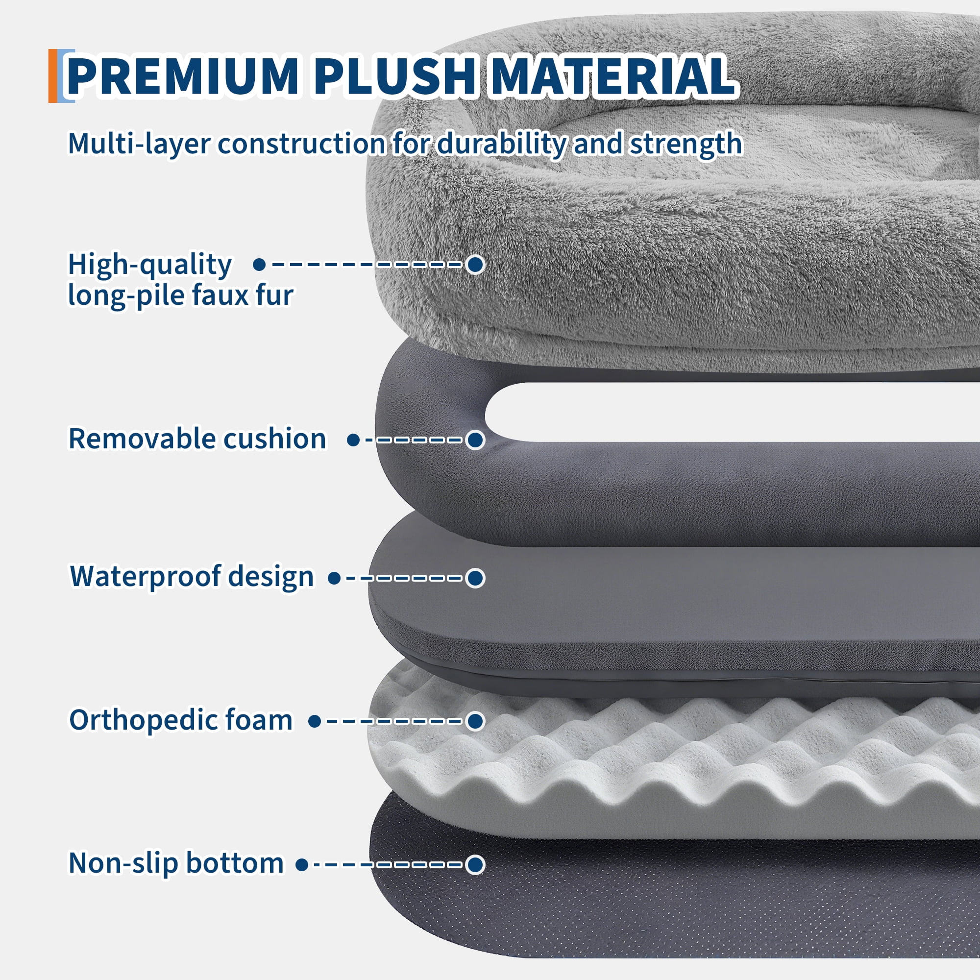 Huisuilinss 67" Human Dog Bed For Adult & Pets,Removable Faux Fur Dog Bed With Pillow,Side Pockets,Egg-Shaped Orthopedic Foam,Human Sized Dog Bed For Living Rooms Bedrooms Offices