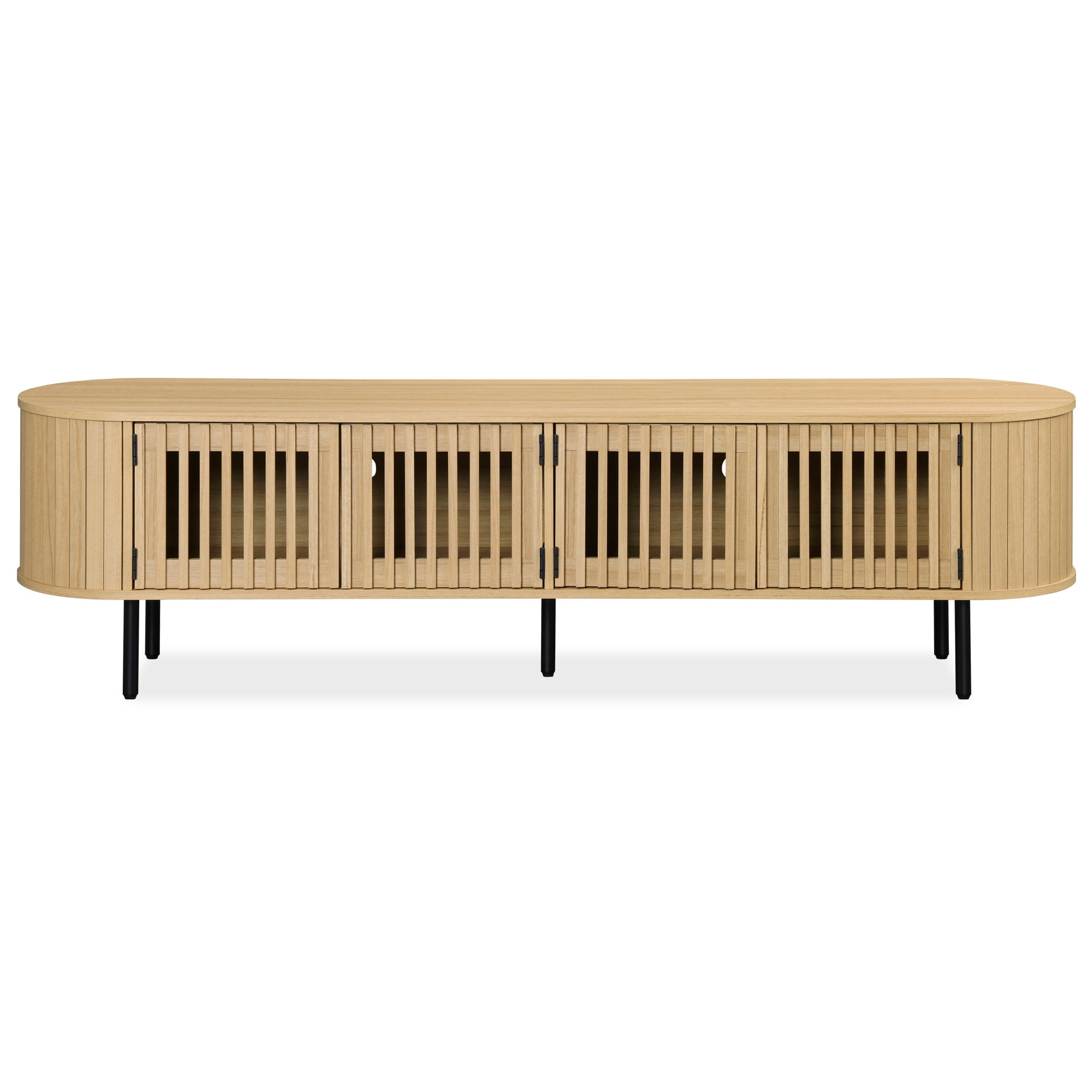 WAMPAT 70" Fluted TV Stand for TVs up to 75”, Wooden Media Console with Pop-up Doors & Storage for Living Room Bedroom, Natural Oak